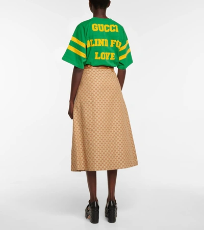 Shop Gucci Gg Printed Canvas Midi Skirt In 米色