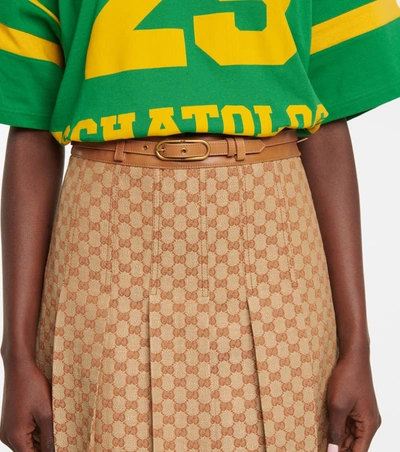 Shop Gucci Gg Printed Canvas Midi Skirt In 米色