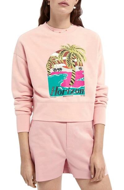 Shop Scotch & Soda Crop Graphic Sweatshirt In Petal Pink