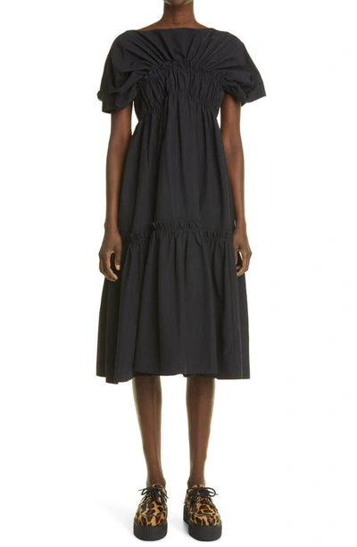 Shop Molly Goddard Raphaela Gathered Tiered Midi Dress In Black