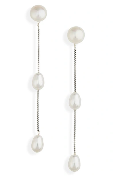 Shop Sophie Buhai Imitation Pearl Linear Drop Earrings In Sterling Silver/ Faux Pearl