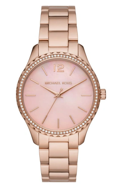 Shop Michael Kors Layton Bracelet Watch, 38mm In Rose Gold/ Pink Mop/ Rose Gold