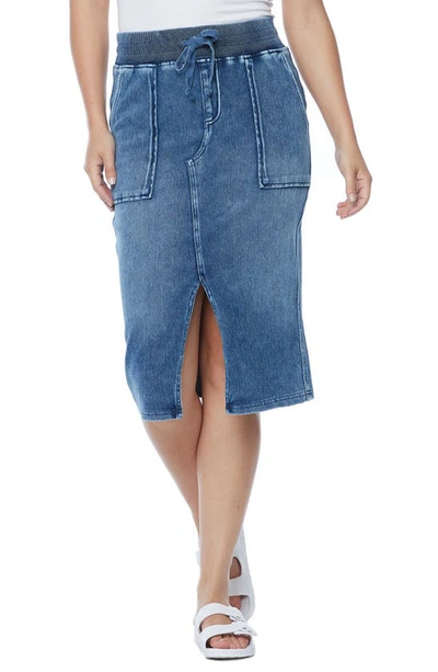 Shop Wash Lab Front Slit Drawstring Denim Skirt In Tropical Blue