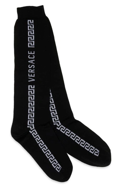 Shop Versace Greca Logo Socks In Black+white