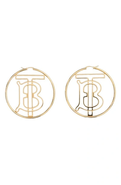 Shop Burberry Tb Monogram Outline Hoop Earrings In Light Gold