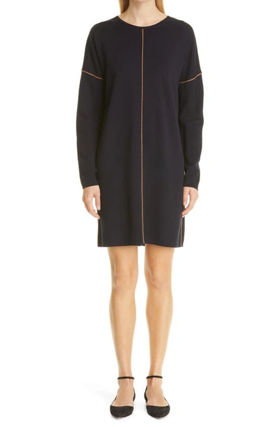 Shop Max Mara Tanaro Long Sleeve Virgin Wool Shift Dress In Ultramarine