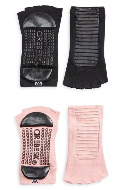 Shop Arebesk Moto Assorted 2-pack No-slip Open Toe Socks In Black / Light Pink