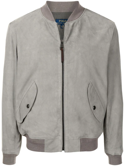 Shop Polo Ralph Lauren Gunners Zip-up Suede Bomber Jacket In Grau