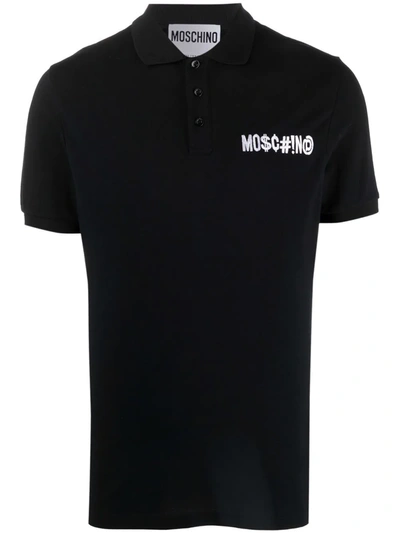 Shop Moschino Symbol Logo Polo Shirt In Schwarz