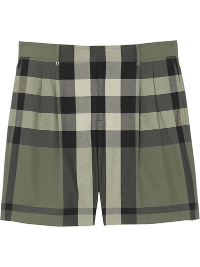 Shop Burberry Check-print Tailored Shorts In Green