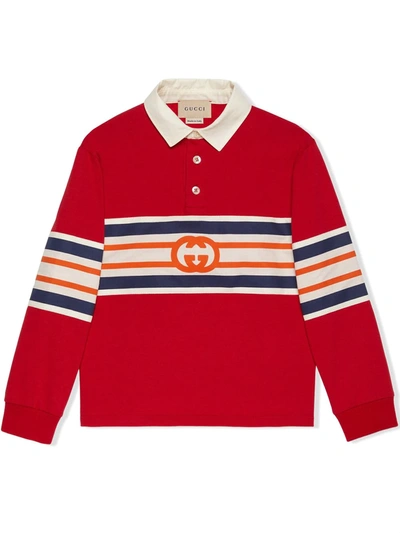 Shop Gucci Gg Stripe-effect Polo Shirt In Red