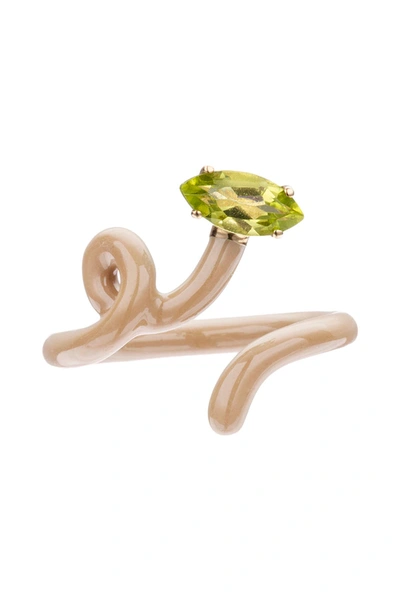 Shop Bea Bongiasca Baby Vine Tendril Ring In Nude Green (brown)