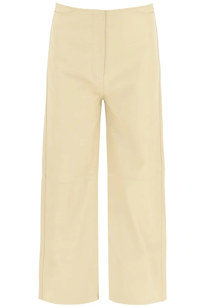 Shop Totême Leather Wide Trousers In Cava (beige)