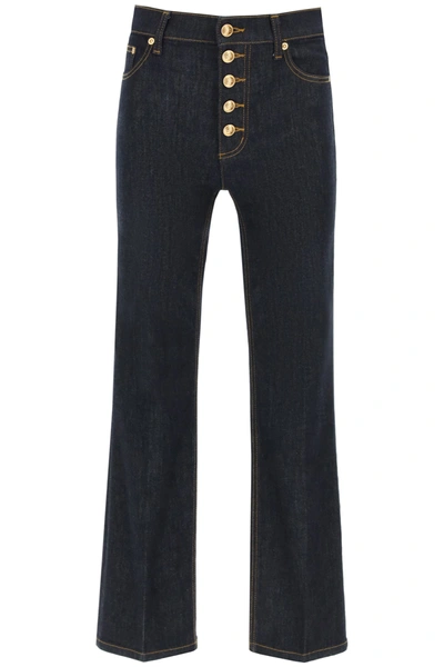 Shop Tory Burch Jeans With Logo Buttons In Resin Rinse (blue)