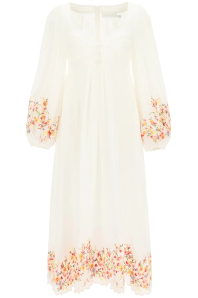 Shop Zimmermann Mae Dress With Floral Embroidery In Ivory (white)