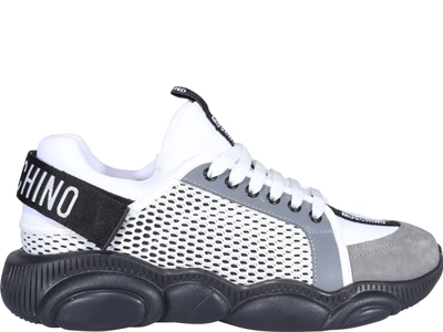 Shop Moschino Teddy Shoes Sneakers With Strap In Grey