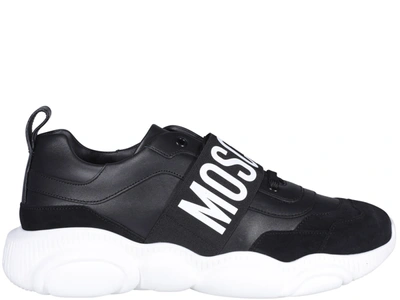 Shop Moschino Elastic Band Leather Teddy Shoes Sneakers In Black