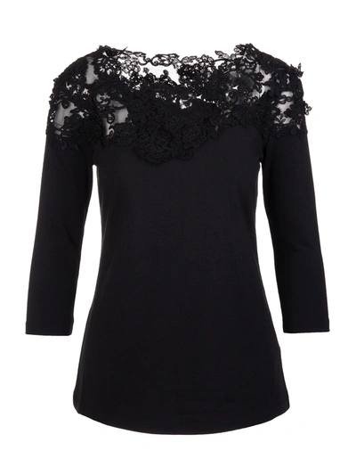 Shop Ermanno Scervino Black T-shirt With Lace Inserts