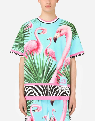 Dolce & Gabbana Cotton T-shirt With Flamingo Print In Multicolor 