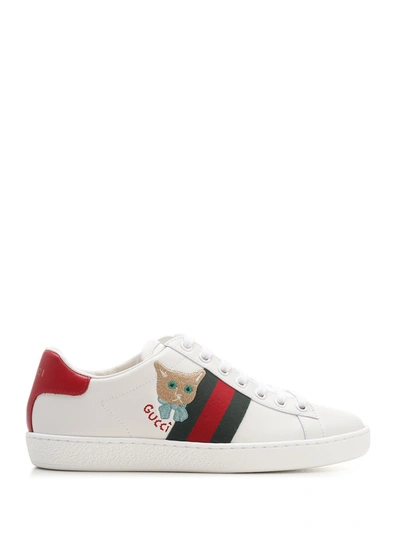 Ace Cat-embroidered Sneakers In White | ModeSens