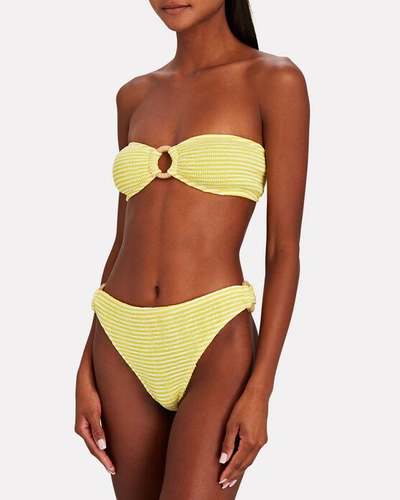 Shop Cleonie Ripple Striped Bikini Bottoms In Yellow/white