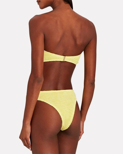 Shop Cleonie Ripple Striped Bikini Bottoms In Yellow/white