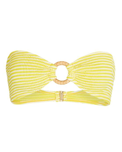 Shop Cleonie Sea Kini Striped Bandeau Bikini Top In Yellow/white
