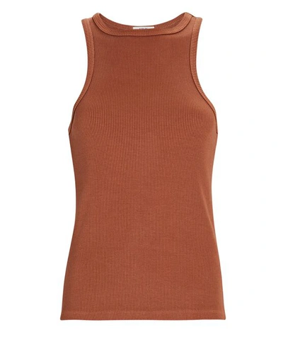 Shop Agolde Rib Knit Cotton Tank Top In Brown