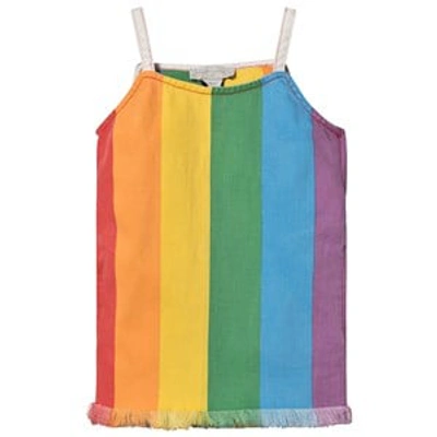 Shop Stella Mccartney Kids Rainbow Stripe Frayed Denim Dress In Blue