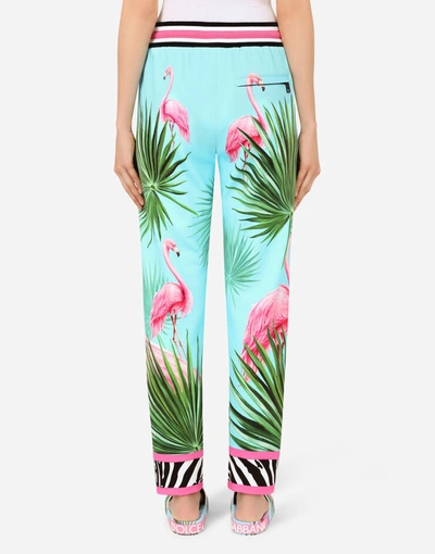 Jersey Jogging Pants With Flamingo Print In Multicolor