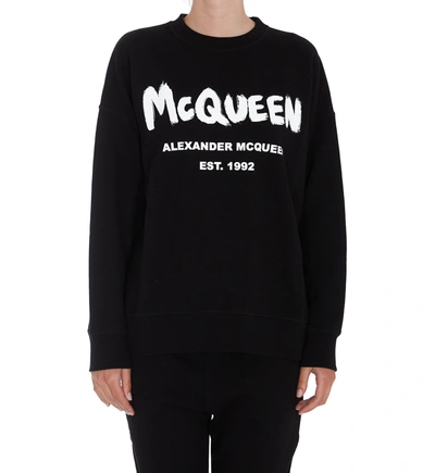 Shop Alexander Mcqueen Graffiti Printed Sweatshirt In Black