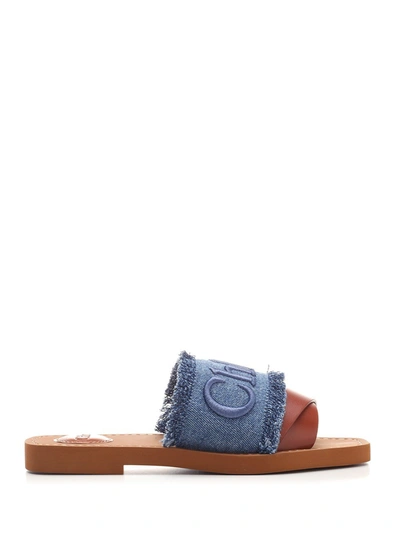 Shop Chloé Woody Deppe Denim Sandals In Blue