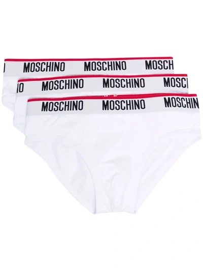 Moschino Logo-waistband Three-pack Briefs In White