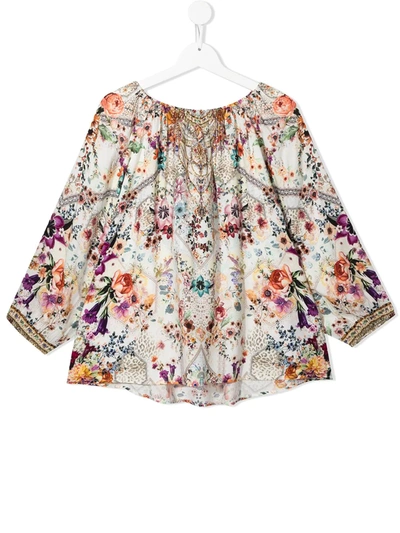 Shop Camilla Floral-print Round Neck Blouse In White