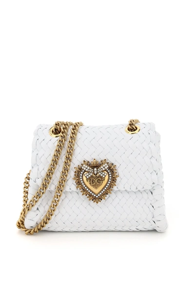 Shop Dolce & Gabbana Devotion Woven Small Shoulder Bag In White