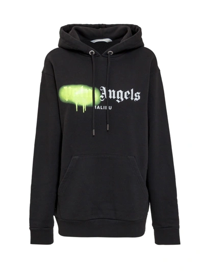 Shop Palm Angels Miami Sprayed Logo Print Hoodie In Black