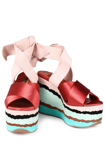 Shop Missoni Suede And Satin Wedge Sandals In Brick