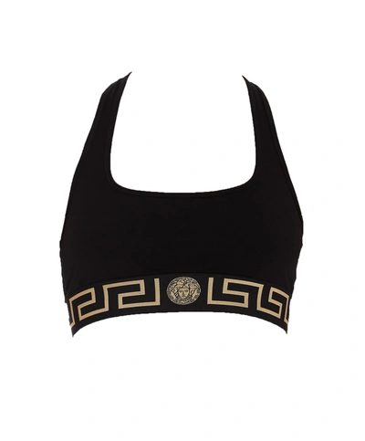 Shop Versace Logo Band Sports Bra In Black