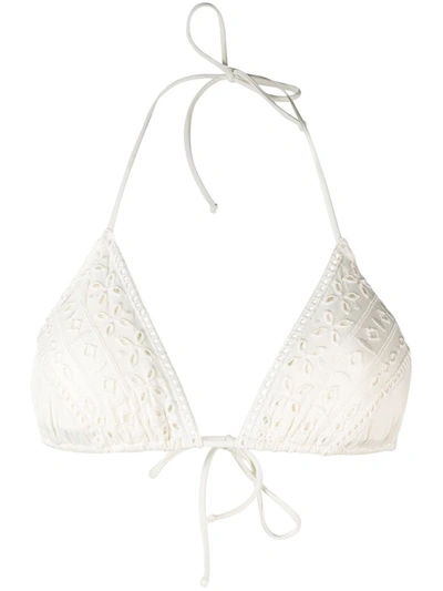 Shop Ermanno Scervino White Embroidered Bikini Top