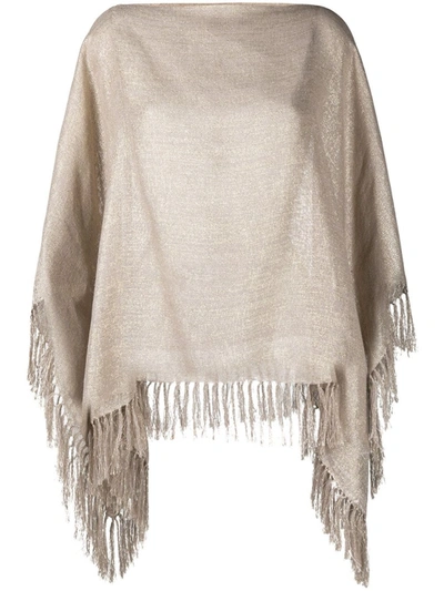 Shop Brunello Cucinelli Cream Metallic Fine Knit Poncho In Neutrals