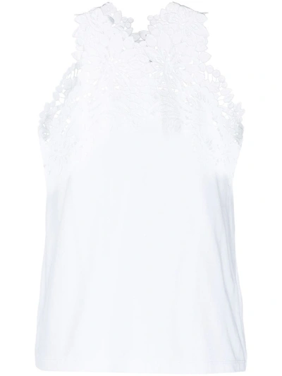 Shop Ermanno Scervino Bright White Floral-lace Sleeveless Top