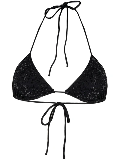 Shop Ermanno Scervino Black Crystal-embellished Bikini Top