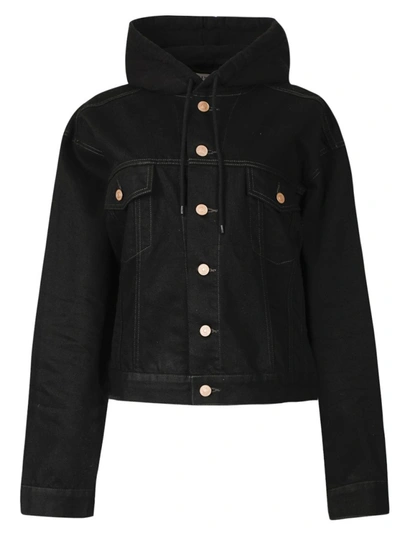 Shop Balenciaga Hooded Denim Jacket Black