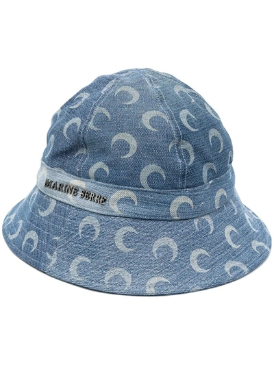Shop Marine Serre Blue Moon-print Denim Bucket Hat