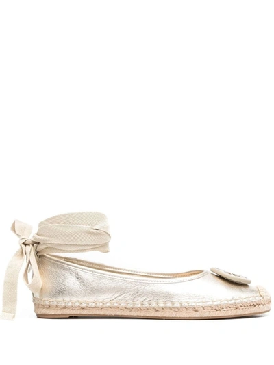 Shop Tory Burch Spark Gold Minnie Ballet Espadrilles In Neutrals