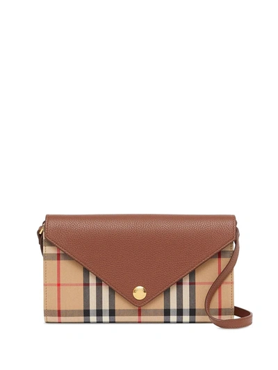 Shop Burberry Vintage Check Strapped Wallet In Brown