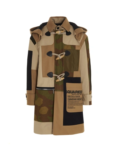 Shop Dsquared2 Camouflage Panelled Hooded Coat In Multi
