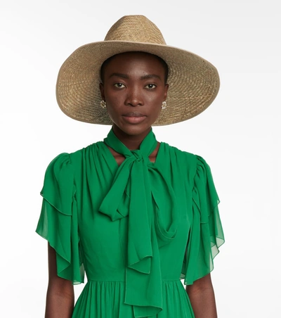 Shop Gucci Horsebit Leather-trimmed Straw Hat