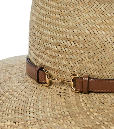 Shop Gucci Horsebit Leather-trimmed Straw Hat