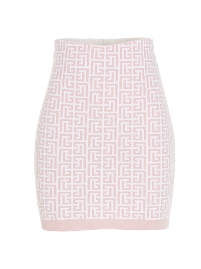 Shop Balmain Monogram Jacquard Mini Skirt In Multi